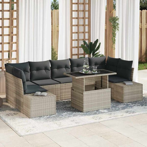 vidaXL Garten-Sofa-Set mit Kissen 8 pcs Hellgrau und Dunkelgrau