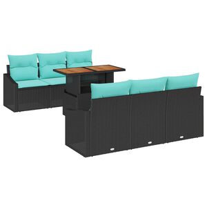 vidaXL Gartensofa-set 7 stk. 6-Sitzanzahl Schwarz und T&uuml;rkis