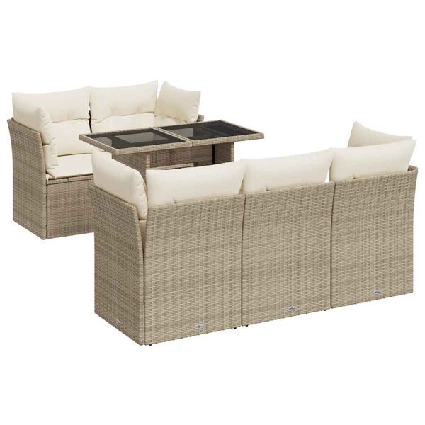 vidaXL 6-tlg. Garten-Sofagarnitur mit Kissen Beige Poly Rattan