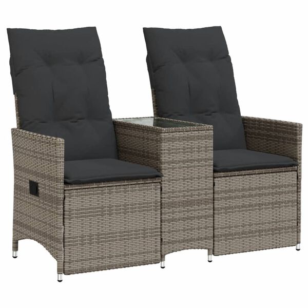 vidaXL Gartensofa 2-Sitzer Verstellbar mit Tisch Grau Poly Rattan