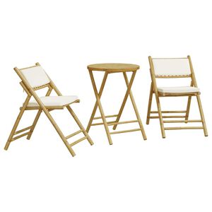 vidaXL 3-tlg. Bistro-Set Klappbar mit Cremewei&szlig;en Kissen Bambus