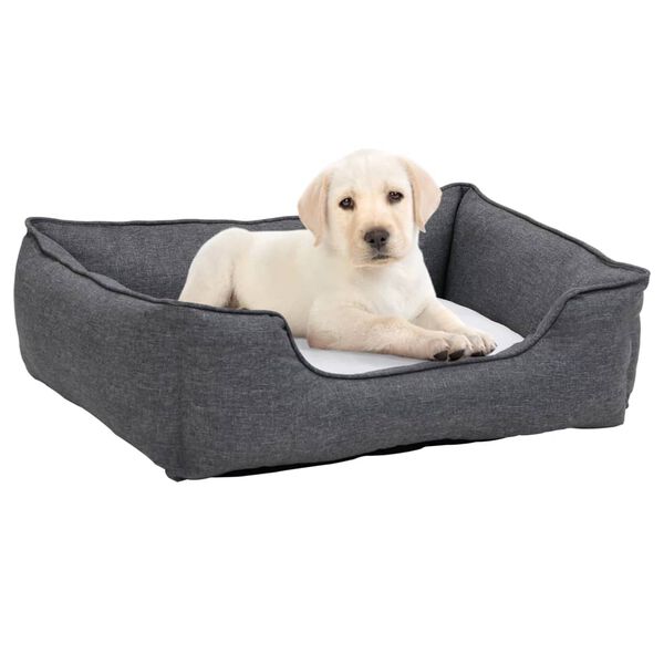 vidaXL Hundebett Grau-Wei&szlig; 110,5x80,5x26 cm Fleece Leinenoptik