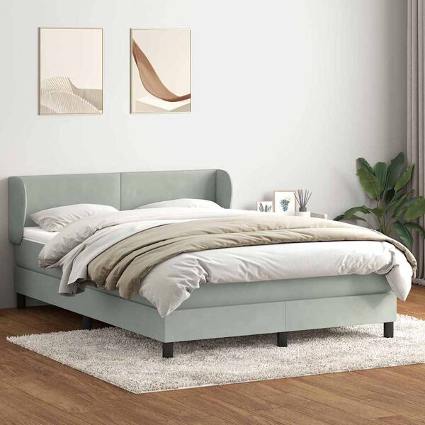 vidaXL Boxspringbett mit Matratze Hellgrau 160x220 cm Samt