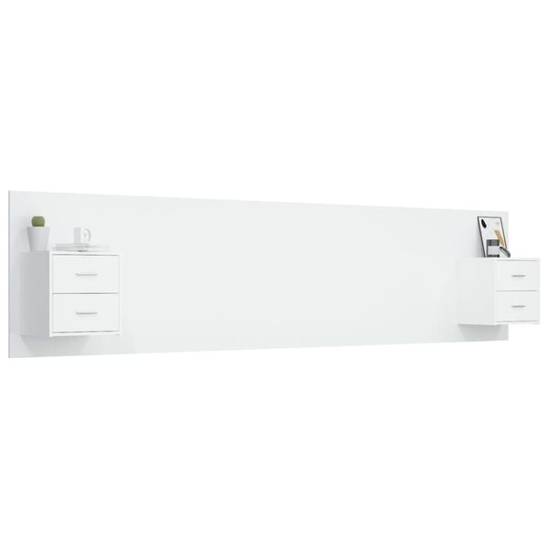 vidaXL Bettkopfteil mit Nachttischen Weiß Holzwerkstoff