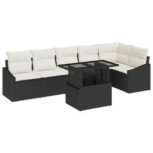 vidaXL Garten-Sofa-Set mit Kissen mit Speicher 7 pcs Schwarz und Creme