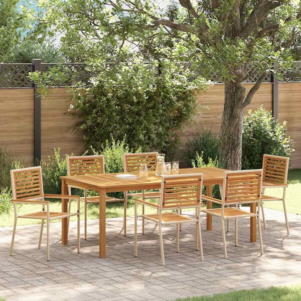 vidaXL Garten Essgruppe 7 pcs Beige Massivholz Akazie