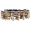 vidaXL 11-tlg. Garten-Essgruppe mit Kissen Beigemischung Poly Rattan