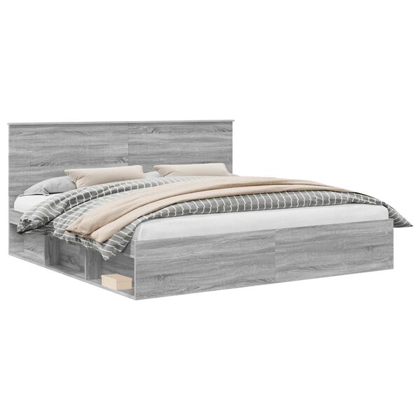 vidaXL Bettrahmen Graues Sonoma 200 x 200 cm Massives Kiefernholz