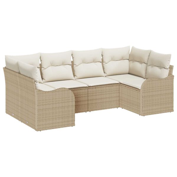 vidaXL Garten-Sofa-Set mit Kissen 6 pcs Beige und Wei&szlig; Poly Rattan