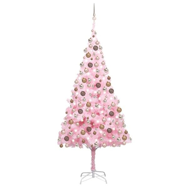 vidaXL Künstlicher Weihnachtsbaum mit Beleuchtung & Kugeln Rosa 210cm