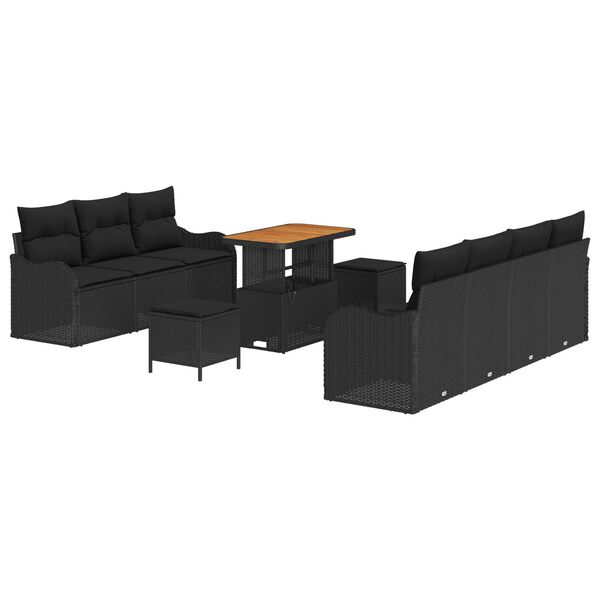 vidaXL Gartensofa-set mit Kissen 10 pcs Schwarz Poly-Rattan