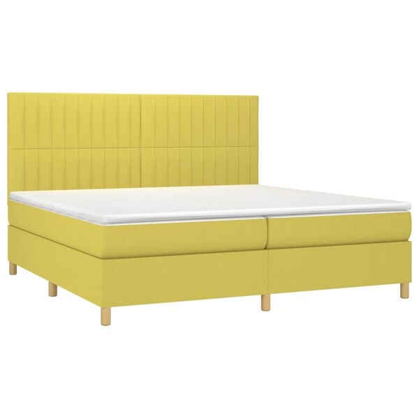 vidaXL Boxspringbett mit Matratze & LED Gr&uuml;n 200x200 cm Stoff
