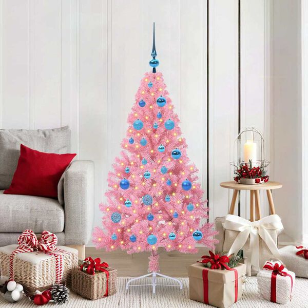 vidaXL K&uuml;nstlicher vorbeleuchteter Weihnachtsbaum Rosa 150 cm PVC