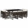 vidaXL 11-tlg. Garten-Essgruppe mit Kissen Braun Poly Rattan