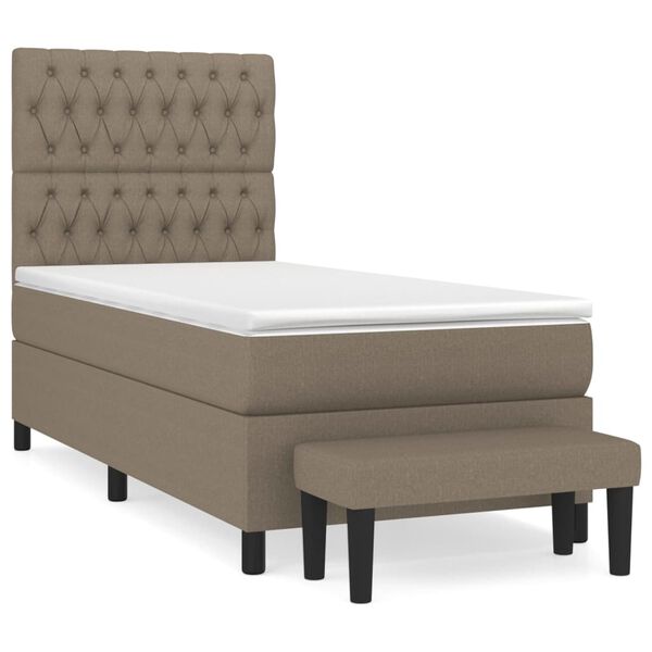 vidaXL Boxspringbett mit Matratze Taupe 100x200 cm Stoff