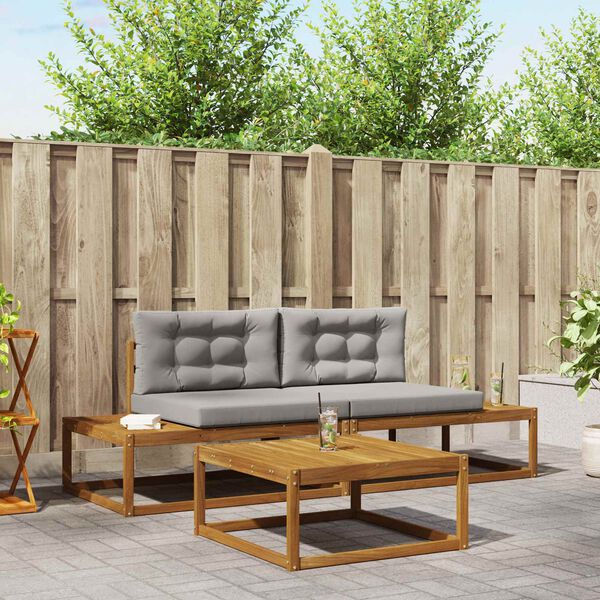 vidaXL Outdoor-Sofagarnitur mit Kissen 3 St&uuml;ck Nat&uuml;rlich und Hellgrau