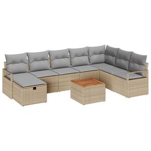 vidaXL Gartensofa-set mit Kissen mit Speicher 9 pcs Beige Poly-Rattan