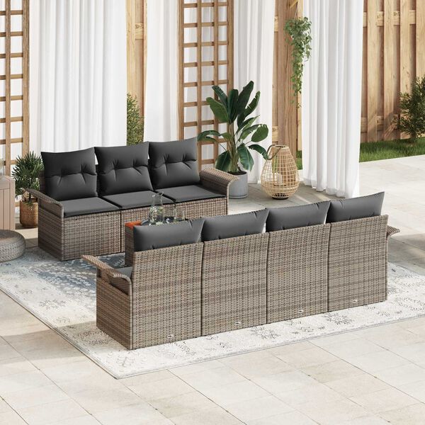 vidaXL Gartensofa-set mit Kissen 8 pcs Grau Poly-Rattan