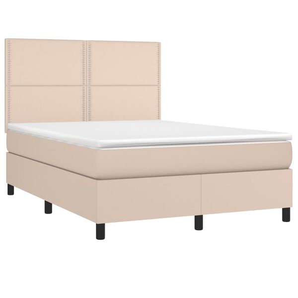 vidaXL Boxspringbett mit Matratze & LED Cappuccino-Braun 140x200cm