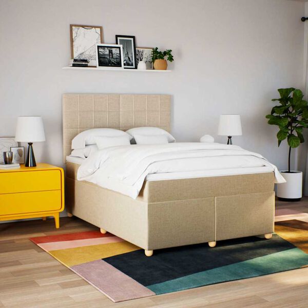 vidaXL Boxspringbett mit Matratze Creme 140x190 cm Stoff