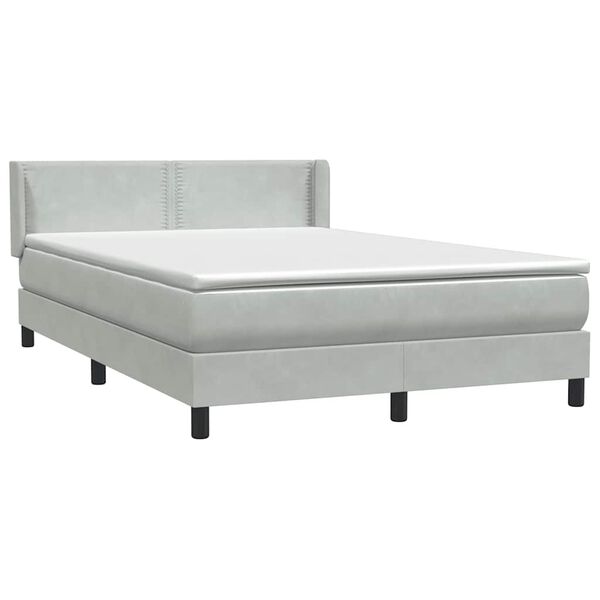 vidaXL Boxspringbett mit Matratze Hellgrau 140x210 cm Samt