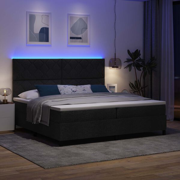 vidaXL Boxspringbett mit Matratze mit LED Schwarz 200 x 200 cm Stoff
