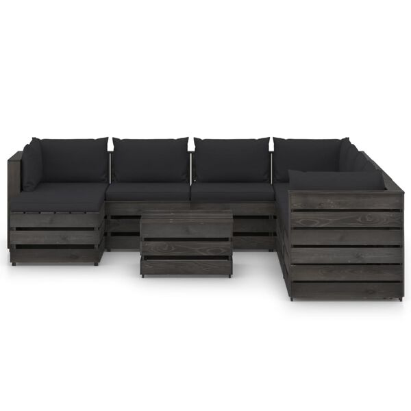 vidaXL 9-tlg. Garten-Lounge-Set mit Kissen Grau Impr&auml;gniertes Holz