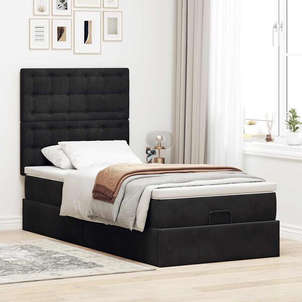 vidaXL Ottoman-Bett mit Matratzen & LEDs Schwarz 100x200 cm Samt