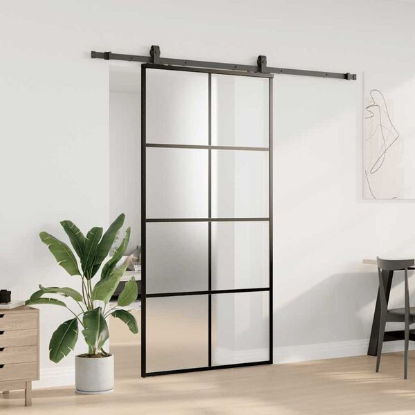 vidaXL Schiebet&uuml;r mit Beschlag Schwarz 102,5x205 cm ESG-Glas