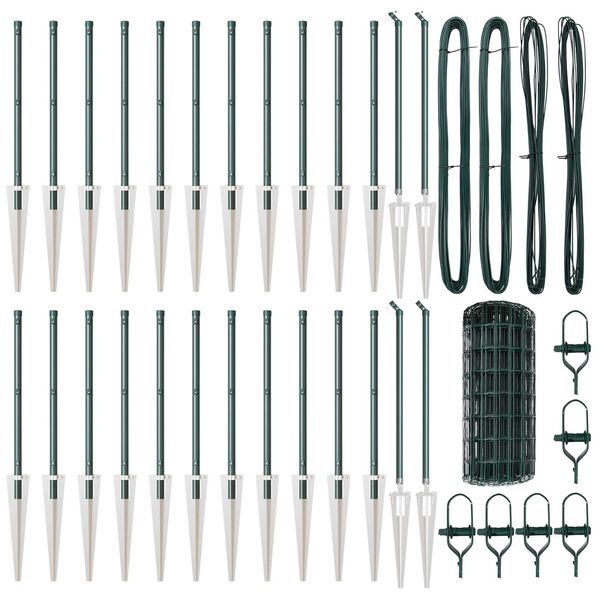 vidaXL Zaun mit Pfosten Gr&uuml;n 0,6 x 50 m Stahl und PVC