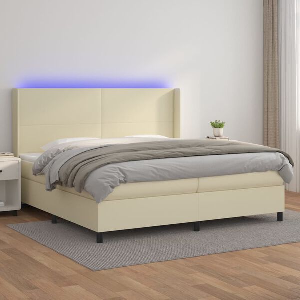 vidaXL Boxspringbett mit Matratze & LED Creme 200x200 cm Kunstleder