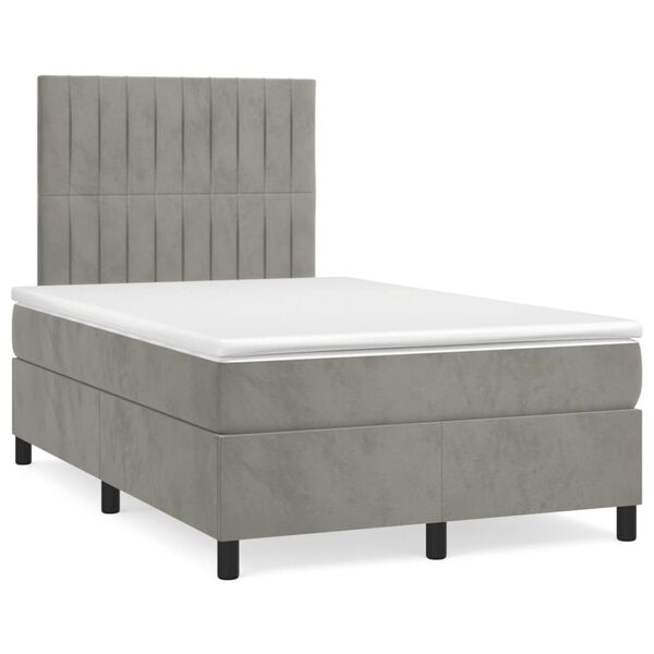 vidaXL Boxspringbett mit Matratze Hellgrau 120x190 cm Samt