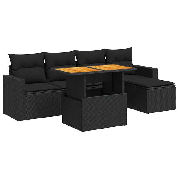 vidaXL 6-tlg. Garten-Sofagarnitur mit Kissen Schwarz Poly Rattan