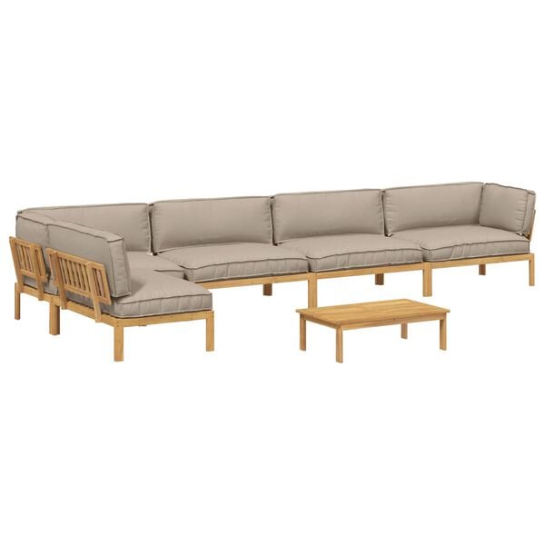 vidaXL Sofa Set mit Kissen Uni 6 pcs Taupe Massivholz Akazie