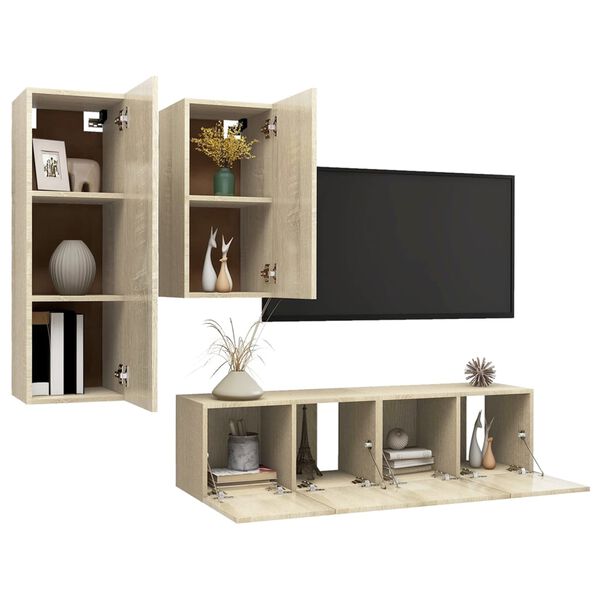 vidaXL 4-tlg. TV-Schrank-Set Sonoma-Eiche Holzwerkstoff