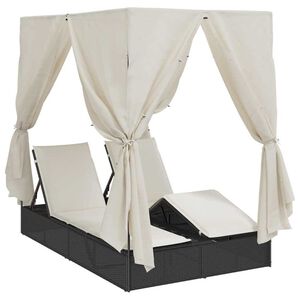 vidaXL Doppelte Sonnenliege mit Dach Schwarz 205 x 129 x 200 cm