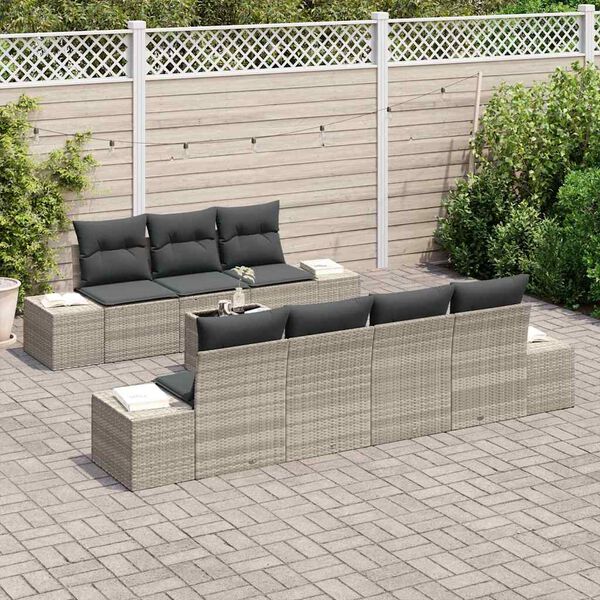 vidaXL Garten-Sofa-Set 8 pcs Hellgrau und Dunkelgrau Poly-Rattan