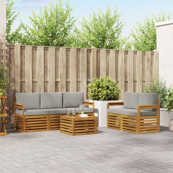 vidaXL Sofagarnituren 6 pcs Nat&uuml;rlich und Hellgrau Massivholz Akazie