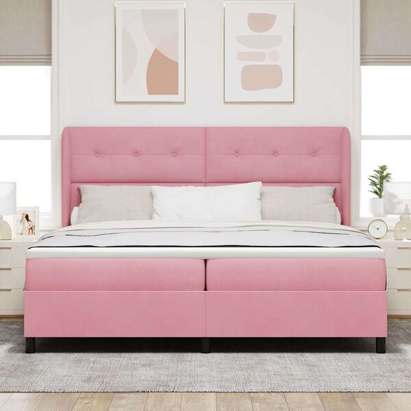 vidaXL Boxspringbett mit Matratze Rosa 200 x 200 cm Polyester
