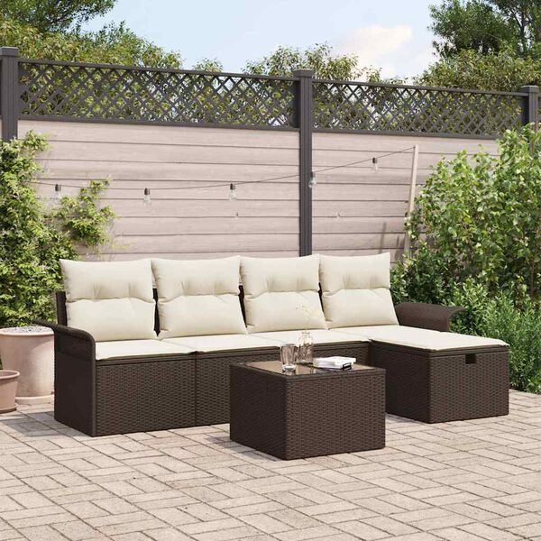 vidaXL Gartensofa-set mit Kissen 6 pcs Braun und Creme Poly-Rattan