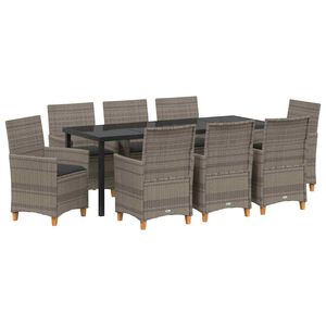 vidaXL Garten Essgruppe 9 pcs Grau Poly-Rattan
