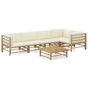 vidaXL 6-tlg. Garten-Lounge-Set mit Cremewei&szlig;en Kissen Bambus