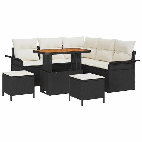 vidaXL Garten-Sofa-Set mit Kissen mit Speicher 8 pcs Schwarz und Creme