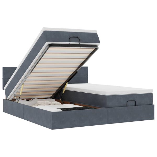 vidaXL Ottoman-Bett mit Matratzen & LEDs Dunkelgrau 180x200 cm Samt