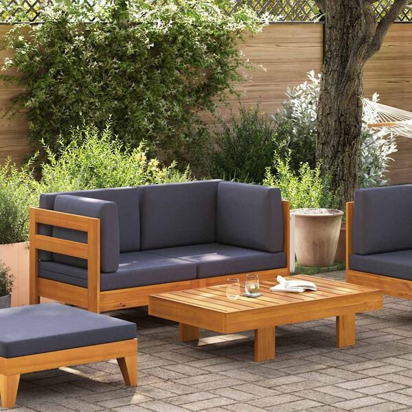 vidaXL 2-tlg. Garten-Lounge-Set mit Dunkelgrauen Kissen Akazienholz