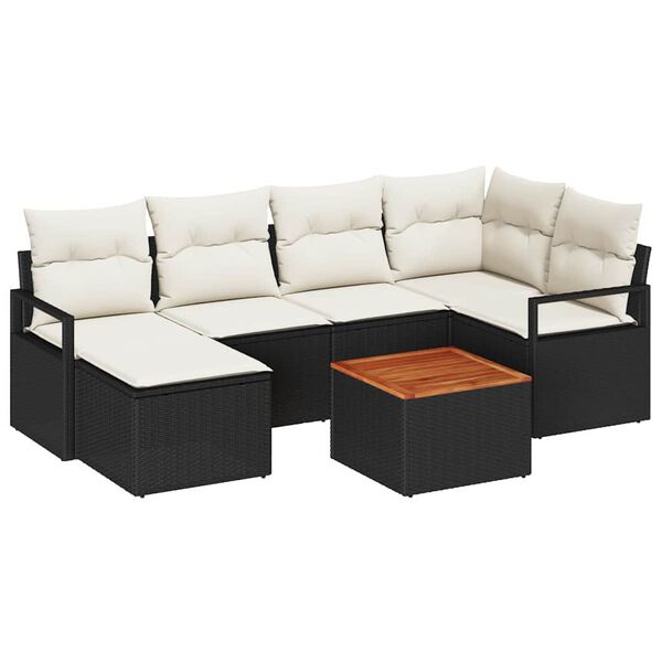 vidaXL Garten-Sofa-Set mit Kissen 7 pcs Schwarz Poly Rattan