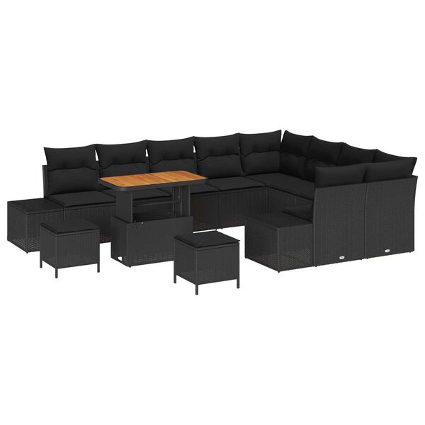 vidaXL Gartensofa-set mit Kissen 12 pcs Schwarz Poly Rattan
