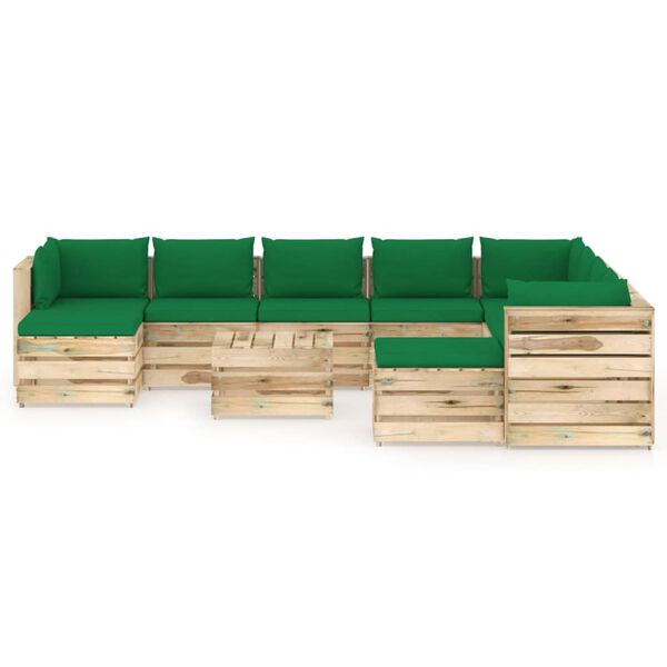vidaXL 11-tlg. Garten-Lounge-Set mit Kissen Gr&uuml;n Impr&auml;gniertes Holz