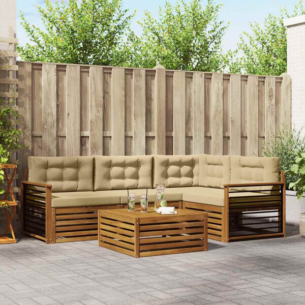 vidaXL Outdoor-Sofagarnitur mit Kissen 5 pcs Natur und Beige