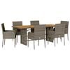 vidaXL 7-tlg. Garten-Essgruppe mit Kissen Grau Poly Rattan